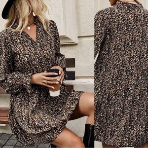 Boho Long Flare Sleeve print Smock Dress